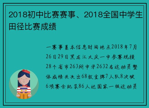 2018初中比赛赛事、2018全国中学生田径比赛成绩